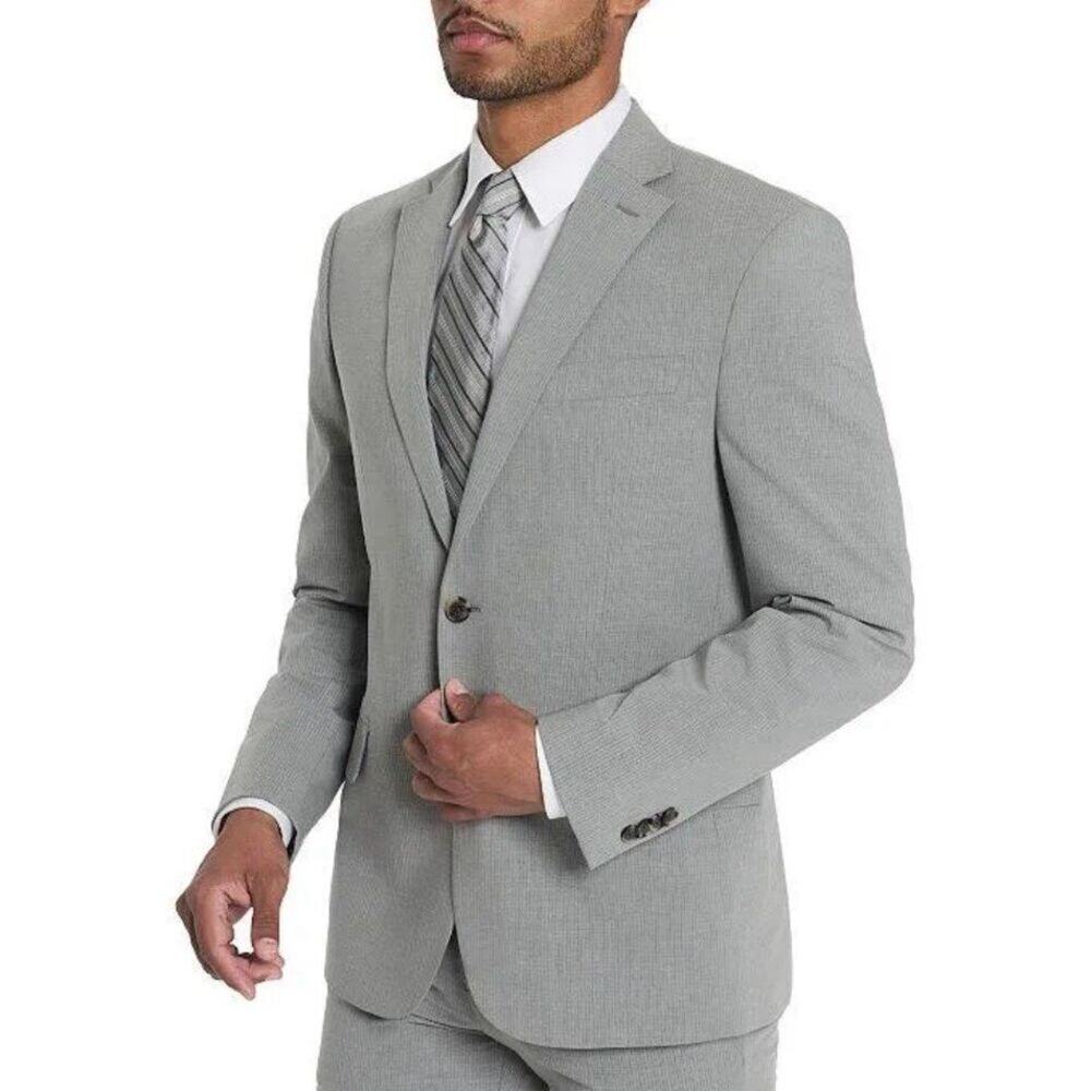 Ben Sherman Stretch Skinny Fit Suit Jacket Gray Mini Stripe 38L‎ NEW
